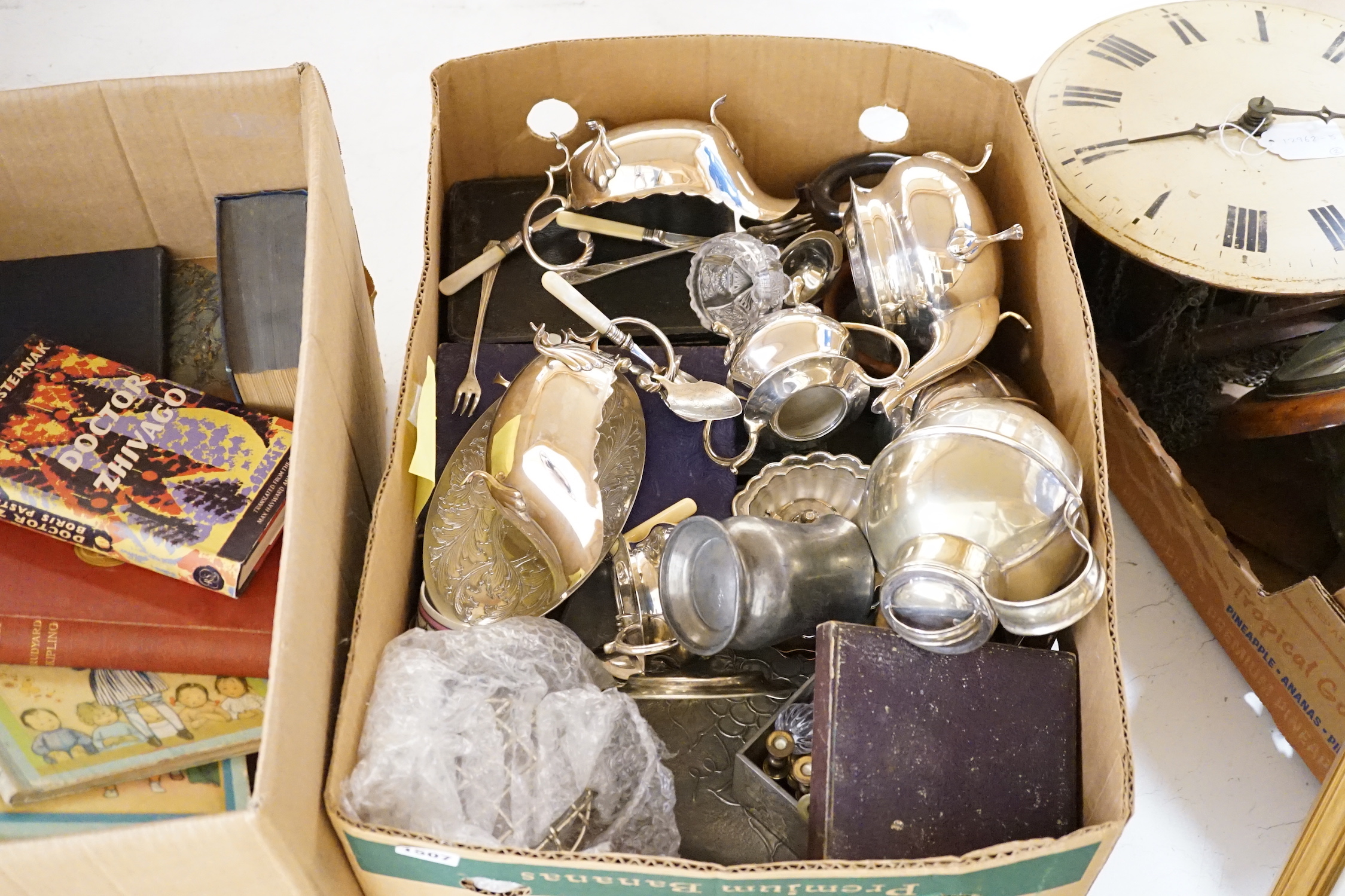 A quantity of assorted plated wares including tea sets, Guernsey milk cans, flatware etc. and other miscellaneous items